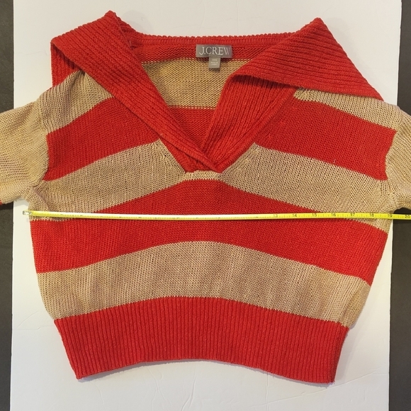 J. Crew V-Neck Sweater in Red and Tan Stripes - Picture 4 of 5
